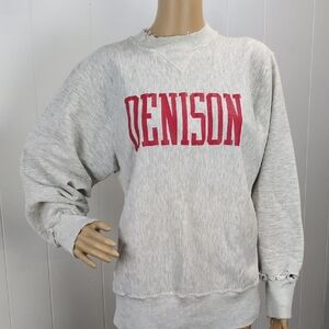Denison Vintage Gray Distressed Sweatshirt Medium